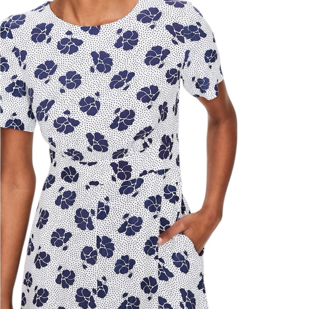 Boden White Midi Dress with Navy Floral Print - Picture 2 of 10